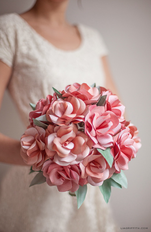 DIY paper roses wedding bouquet