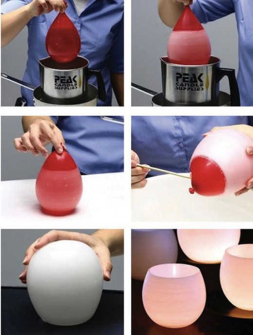 DIY candles. First you need to melt the candle in a big bowl, then use a good blow balloons.