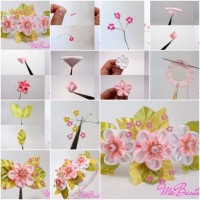How to Make Golden Sakura Ribbon Flowers step by step DIY tutorial instructions | How To Instructions