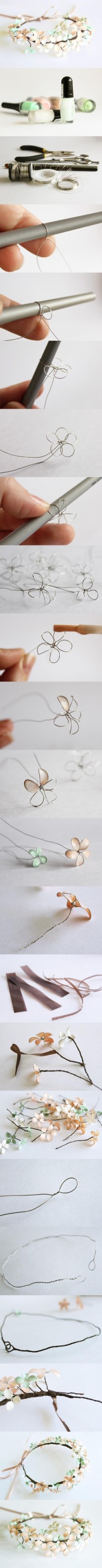 With thin wire, glue and nail polish to do some pretty flowers.