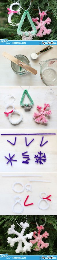 Crystal-Coated Pipe Cleaner Ornaments | DIY