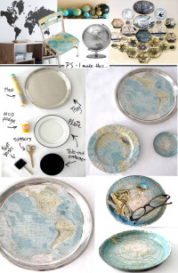 DIY Platter covered with world map