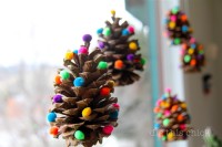 Ponderosa pinecones  + pom poms Christmas Ornaments