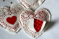 DIY Doilie Candy Hearts with candies