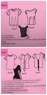 DIY Fitted Tee Shirt Graphic from CTA Glam Couture here. From the book 99 Ways to Cut Sew, Trim & Tie Your T-Shirt into Something Special by Faith and Justina Blakeney, Anika Livakovic and Ellen Schultz.