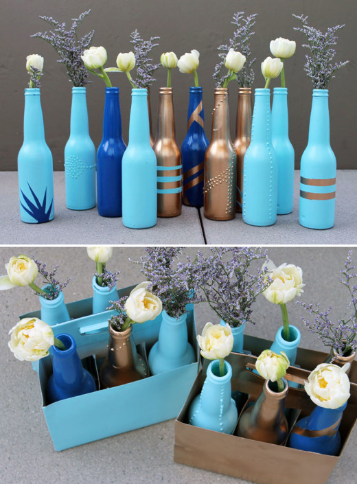 Transform Beer Bottles to Amazing Vases. | Original project from http://www.brit.co/diy-basics-beer-bottle-bud-vases/