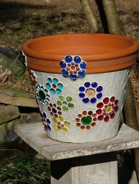 Mosaic Flower Pot made from stained glass and glass beads :: Hometalk