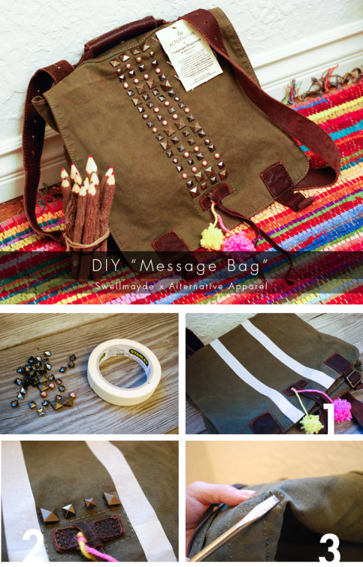 swellmayde: DIY | Alternative Apparel Message Bag (Studs & Pom Poms)