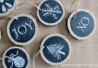 Log Slice Chalkboard Ornaments