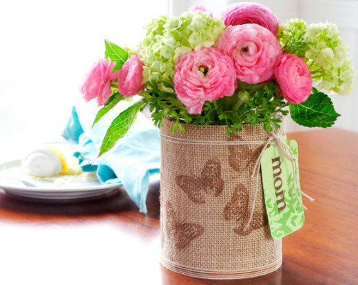 Stamped Burlap Vase / Mothers Day