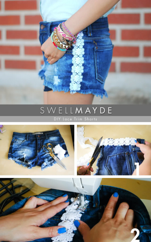 DIY Lace Trim Denim Shorts | swellmayde